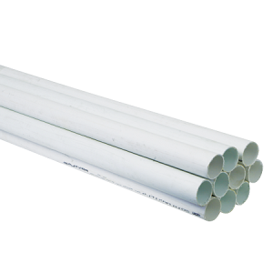 bundle of white pvc conduits for electrical cables