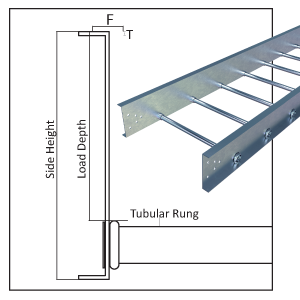cable ladder with tubular rungs and c flanges on the side run