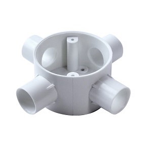 white four way intersection pvc box for conduits without lid