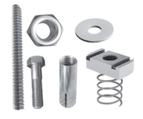 threaded rod, hex nut, drop-in anchor, flat washer and spring nut for pipe clamps