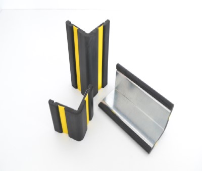black rubber parking corner guard with yellow strip and aluminum insert